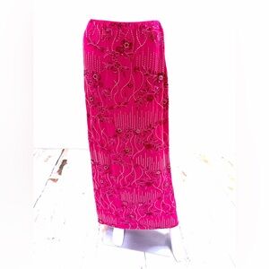 Barbiecore Maximalist Pink Sequined Pencil Skirt Bollywood Drama XL
